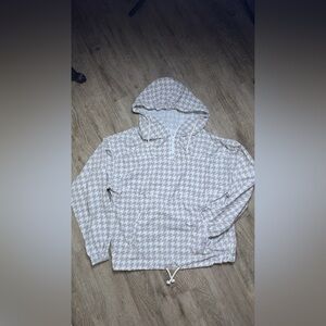 Houndstooth Hooded Pullover Sweatshirt - Cream